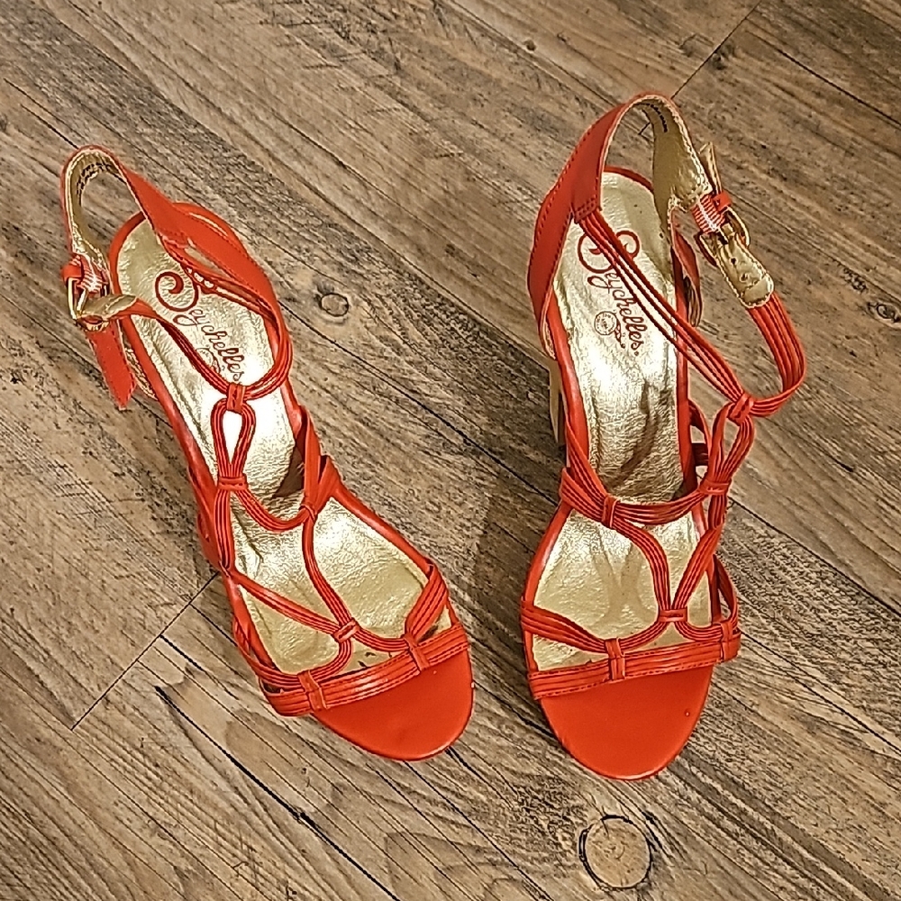Seychelles Orange Strappy Heels with Stiletto
